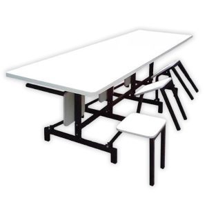Mesa de refeitório 6 lugares b2b com bancos escamoteáveis para otimização de espaço e conforto.