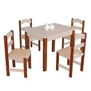 Conjunto de mesa com cadeiras para refeitório B2B em madeira e courvin